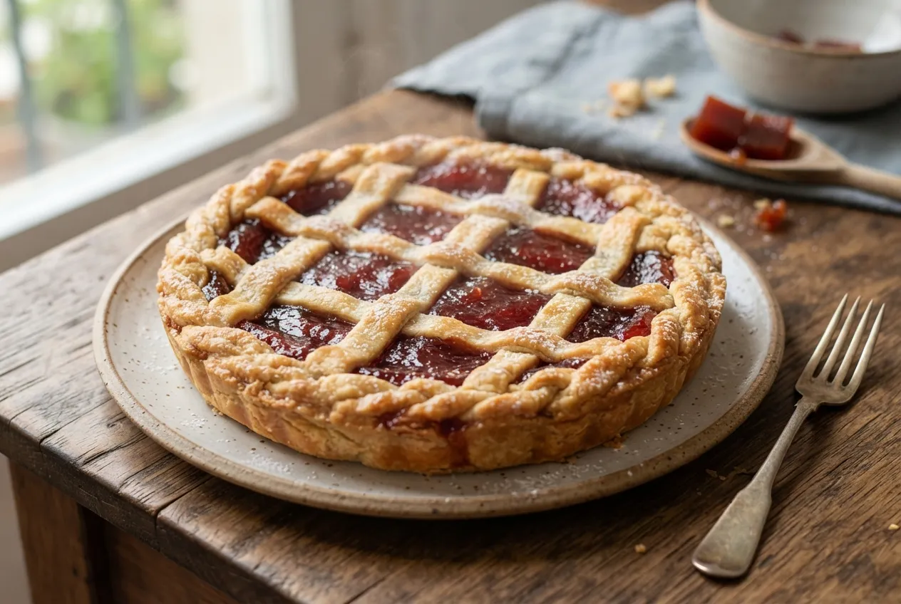 Pastafrola casera con relleno de membrillo tradicional