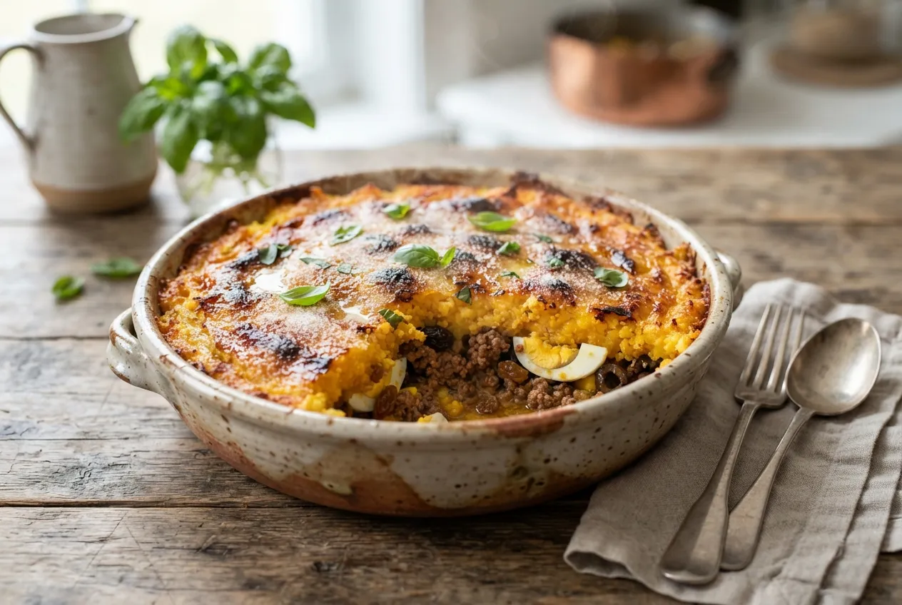 Pastel de choclo con carne y huevo duro al horno