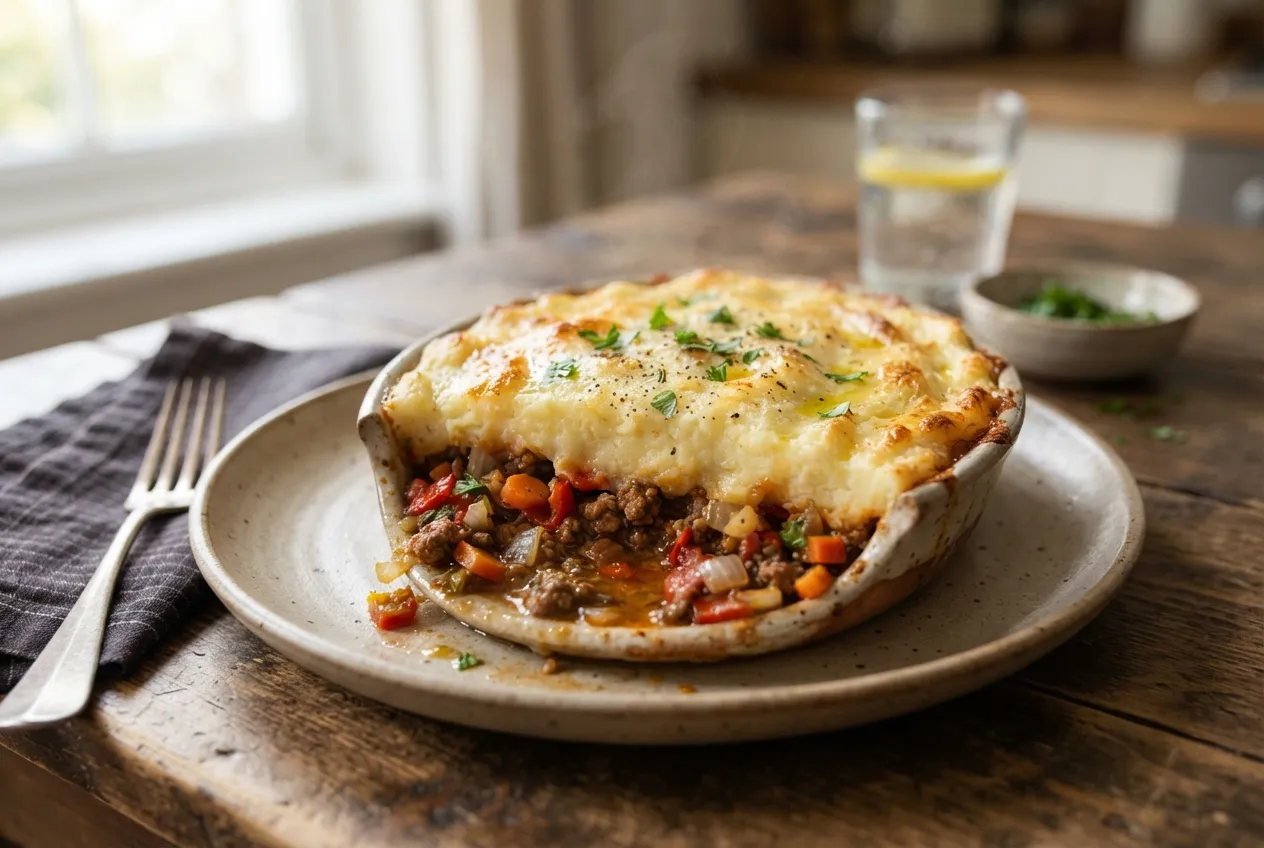 Pastel de mandioca con carne y verduras para plato principal