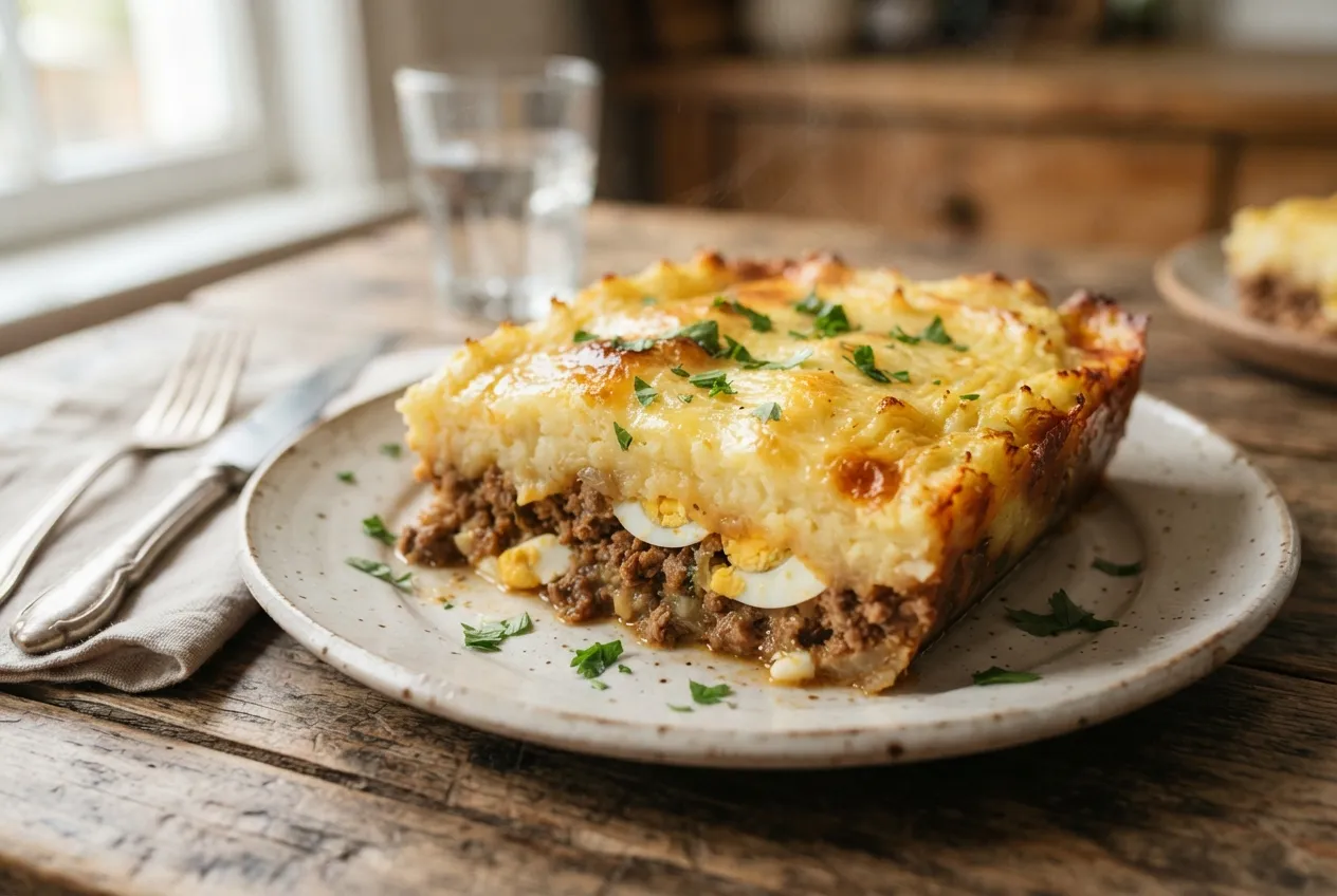 Pastel de papa con carne y huevo duro receta casera