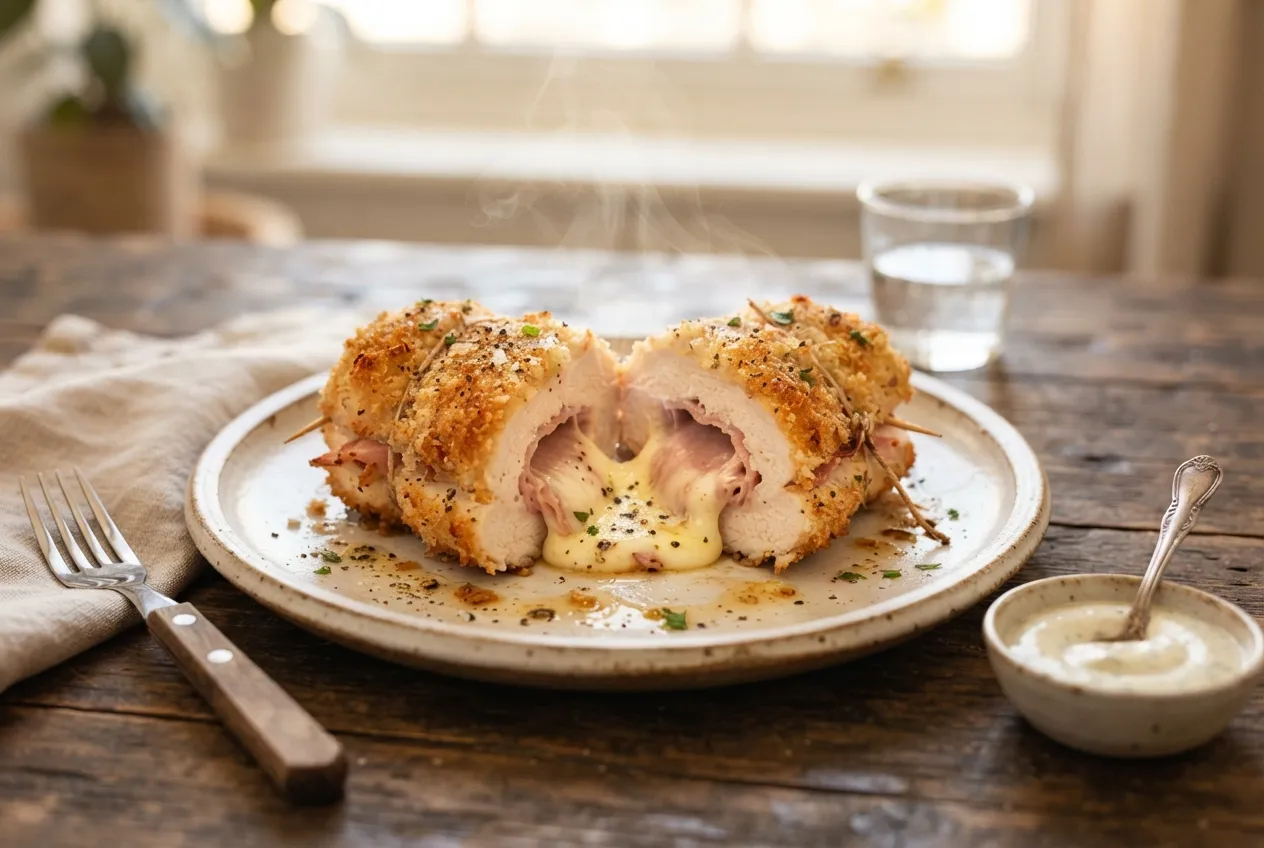 Pechuga de pollo rellena de jamón y queso en air fryer