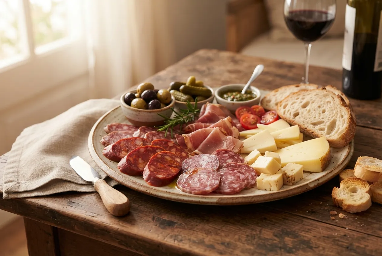 Picada argentina con embutidos caseros y quesos variados