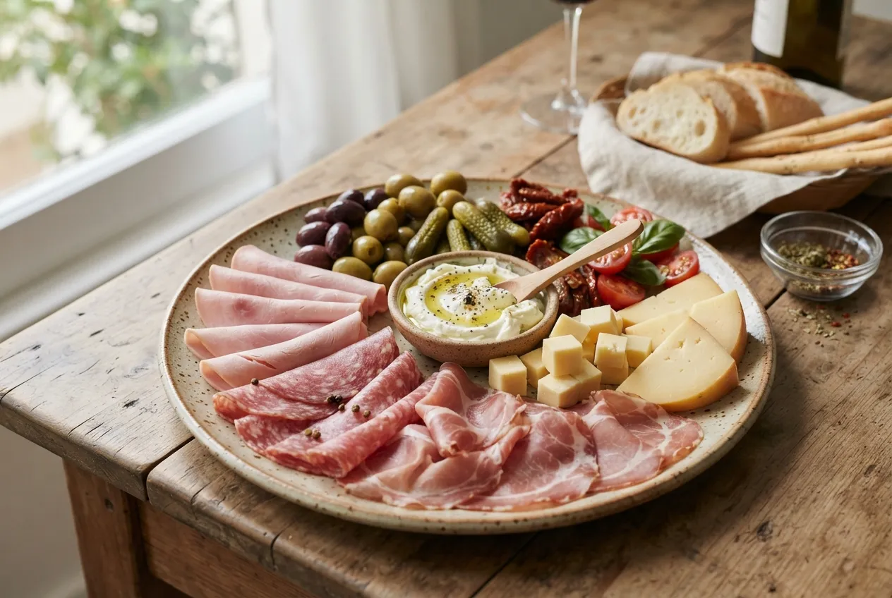 Picada argentina con quesos, fiambres y aceitunas