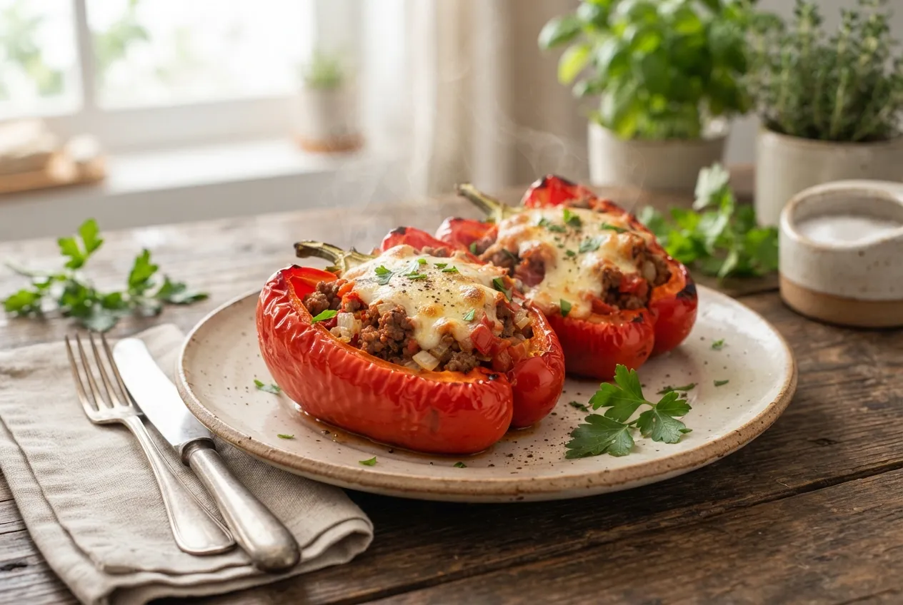 Pimientos rellenos de carne al estilo casero en air fryer