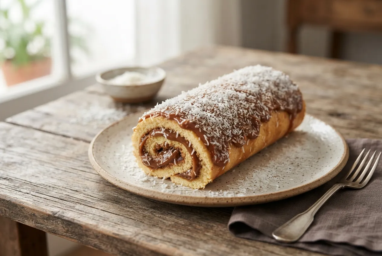 Pionono relleno de dulce de leche con coco rallado