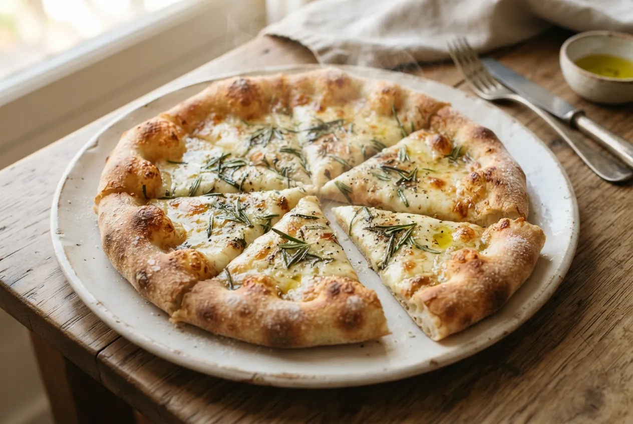 Pizza Bianca: pizza blanca con quesos y romero