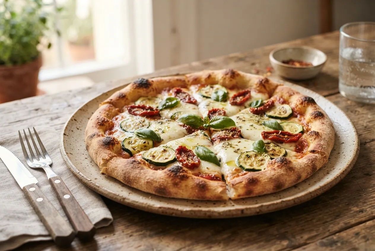 Pizza de calabacín con mozzarella y tomate seco