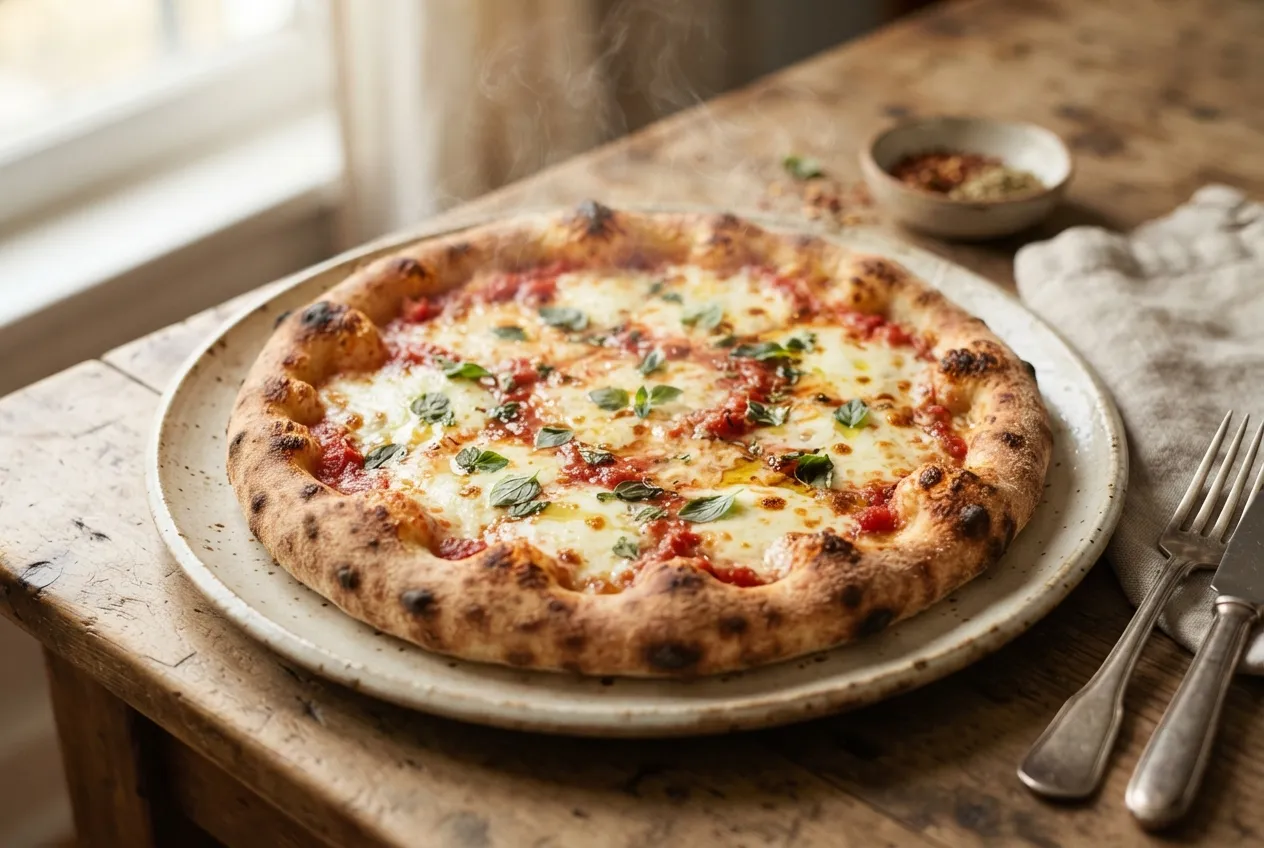 Pizza de muzzarella con tomate y orégano casera