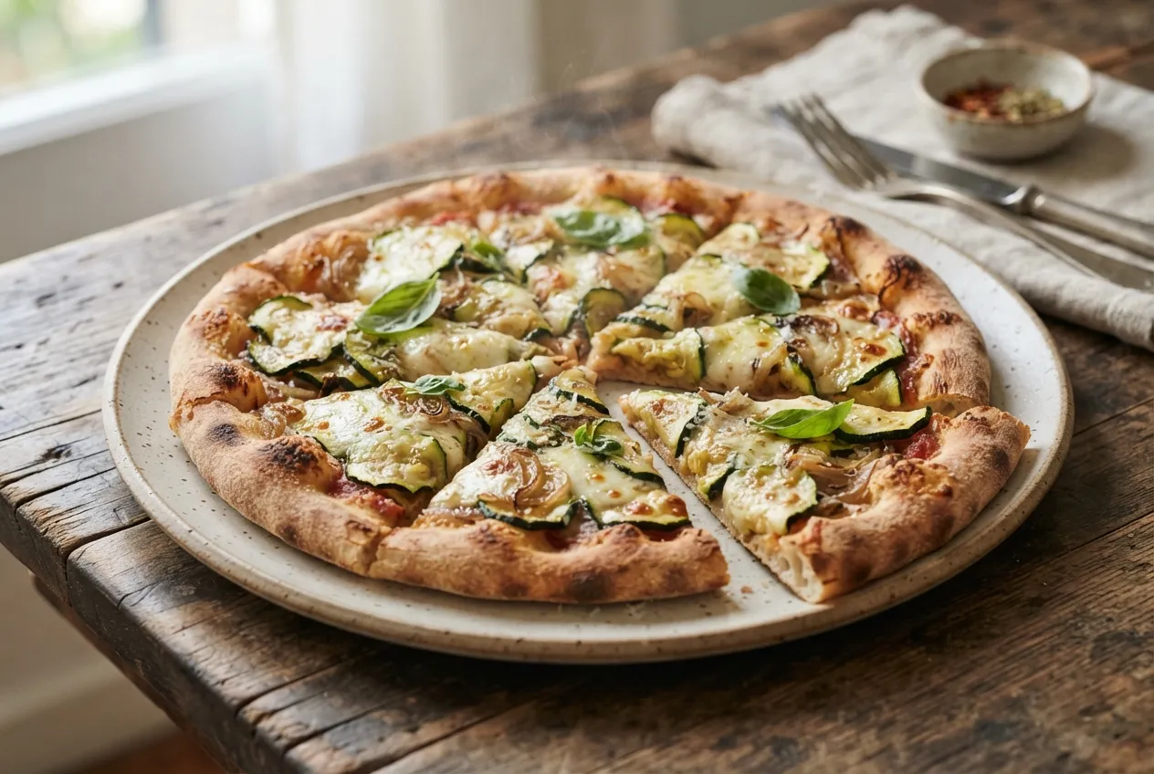 Pizza de zapallitos y mozzarella con masa casera fina