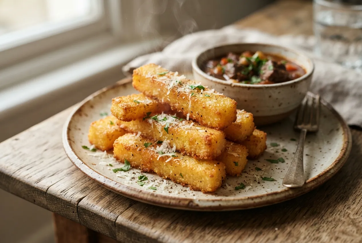 Polenta frita crocante para acompañar guisos y carnes