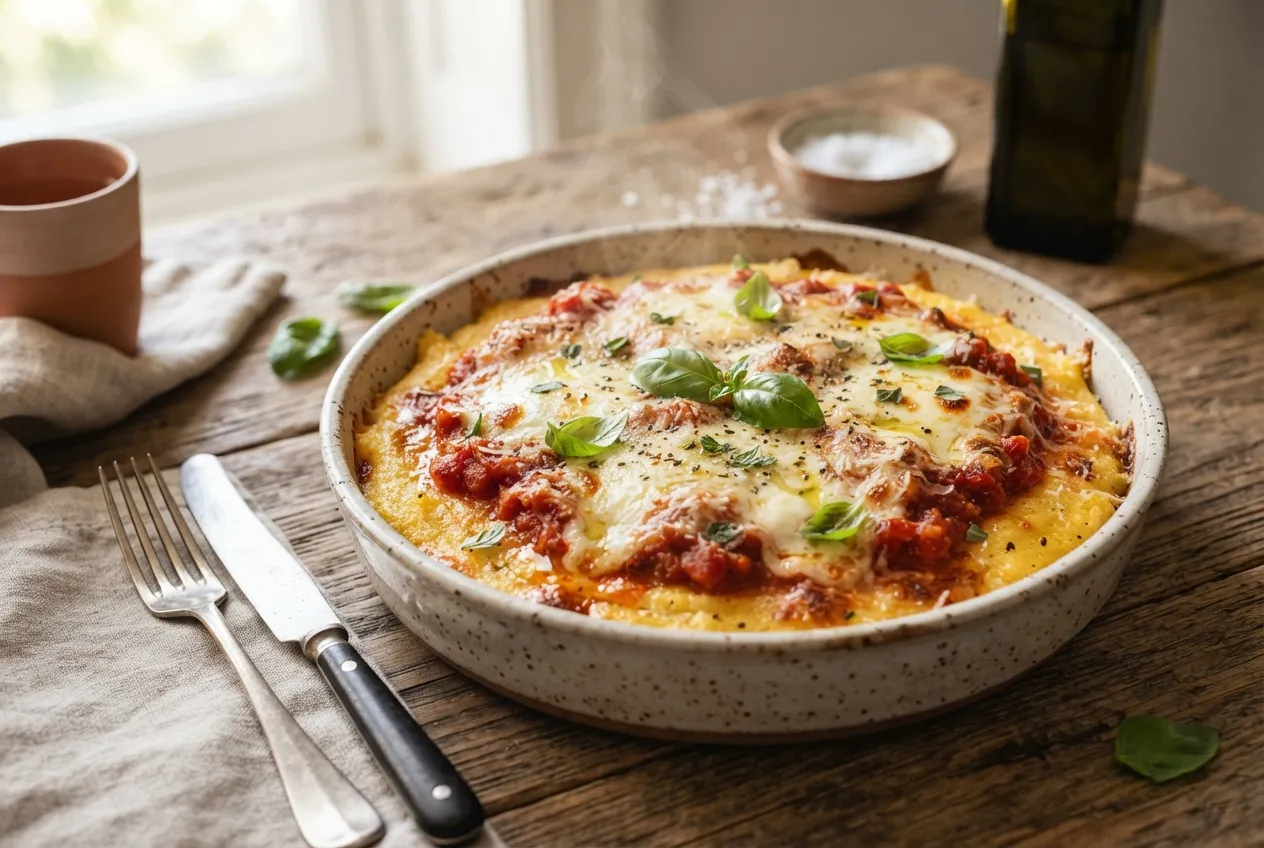 Polenta al horno con salsa de tomate y queso gratinado