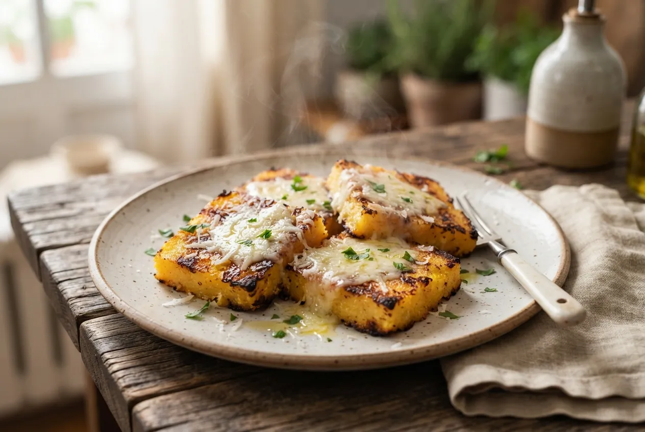Polenta a la parrilla con queso rallado
