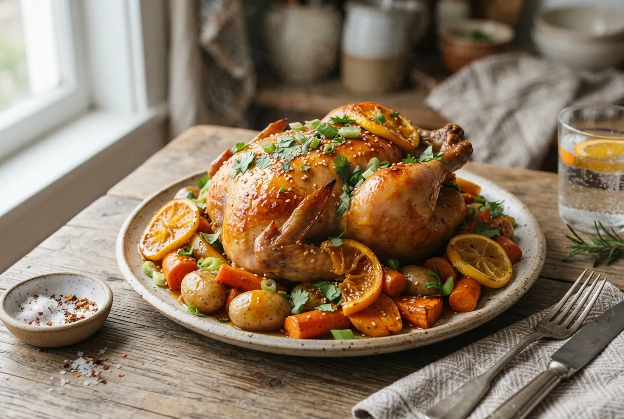 Pollo al horno con salsa de naranja y jengibre