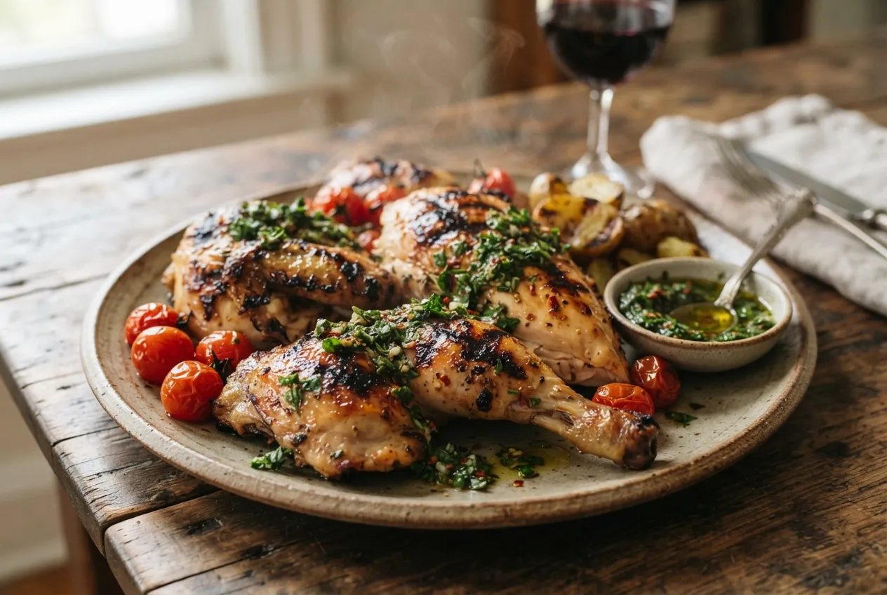 Pollo a la parrilla con chimichurri casero para asado