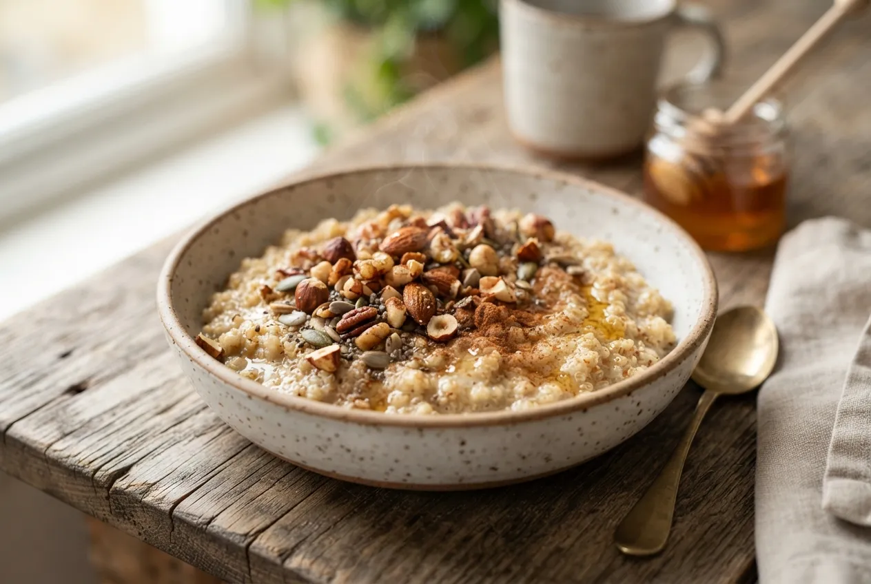 Porridge de quinoa con leche de almendra y frutos secos