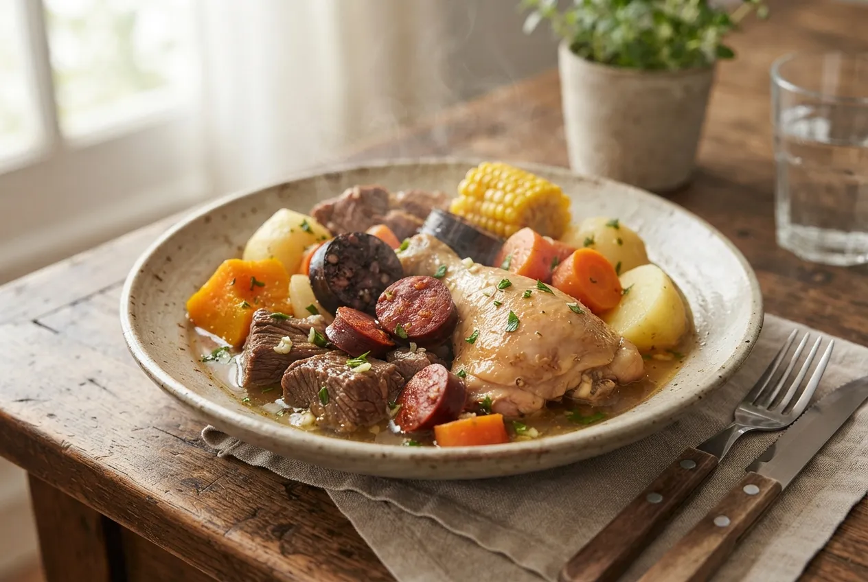 Puchero argentino con variedad de carnes y verduras