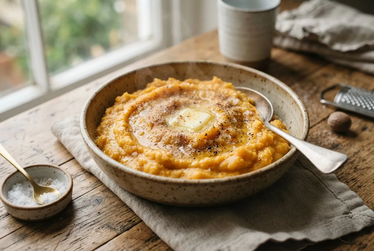 Puré de calabaza y batata con manteca y nuez moscada