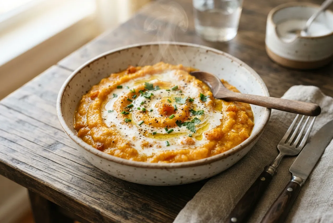 Puré de calabaza con queso crema para acompañar carnes