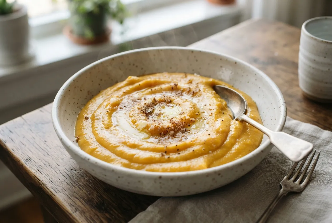 Puré de calabaza con queso crema y nuez moscada