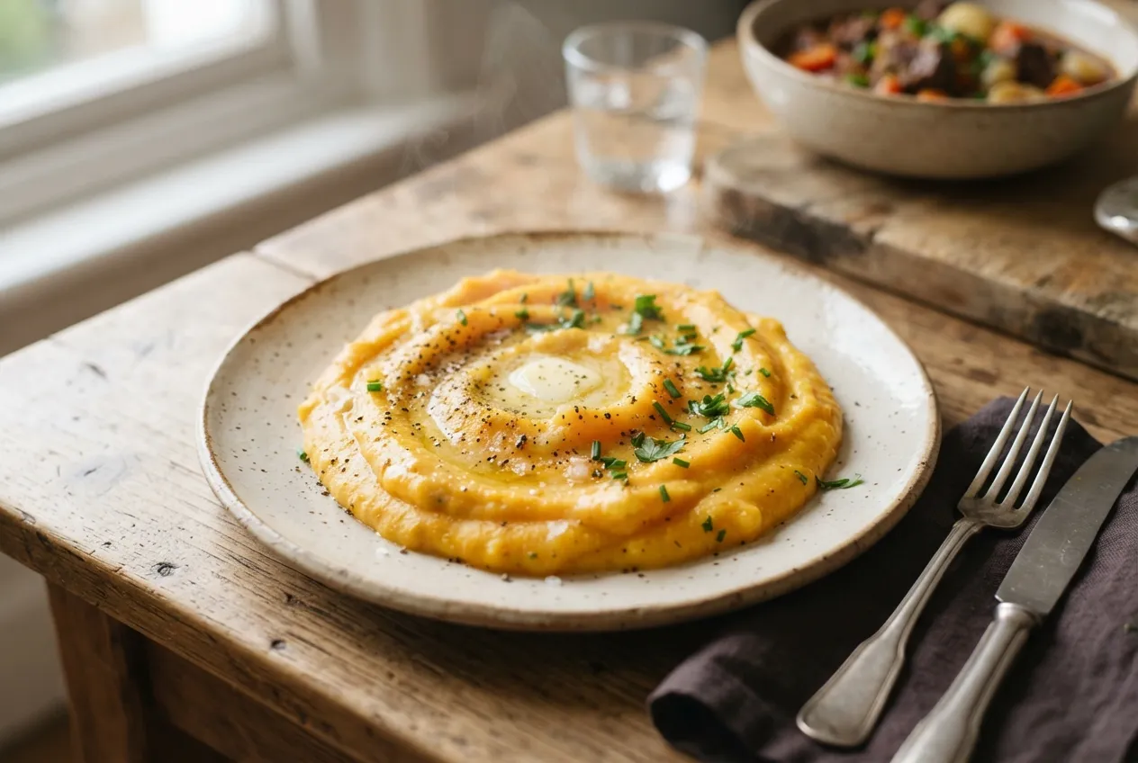 Puré cremoso de calabaza y papa para acompañar guisos