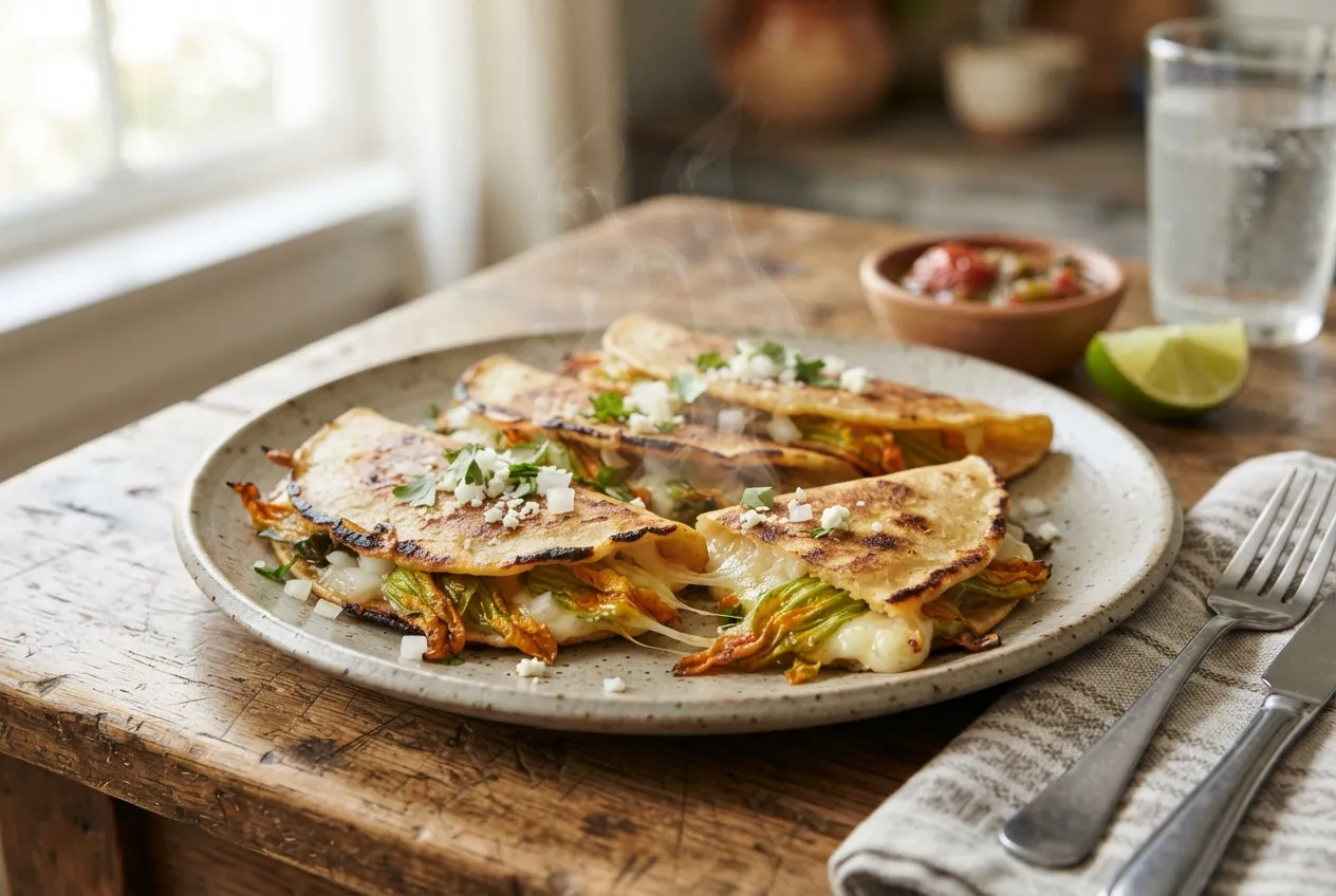 Quesadillas de flor de calabaza con queso Oaxaca