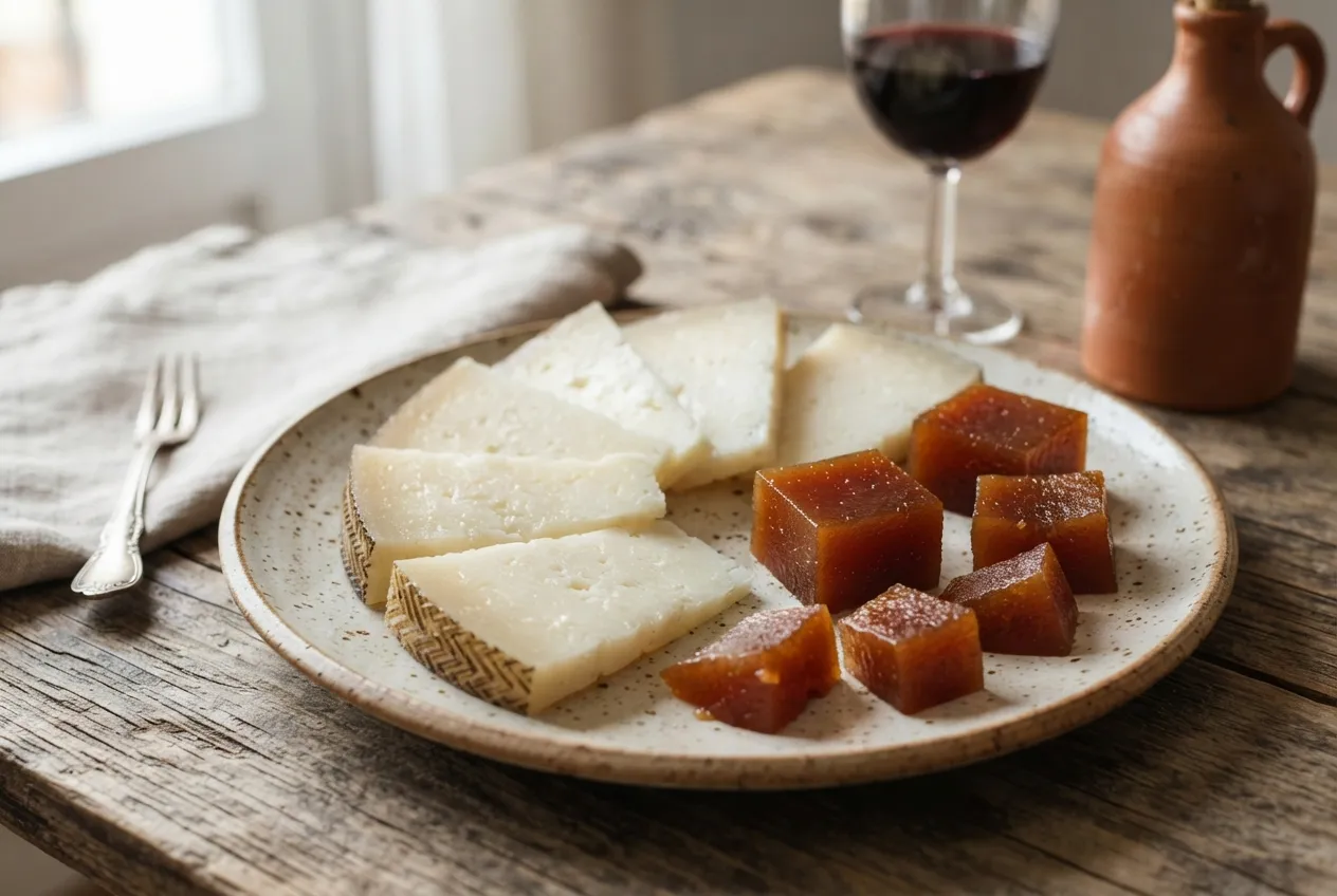 Queso manchego curado con dulce de membrillo