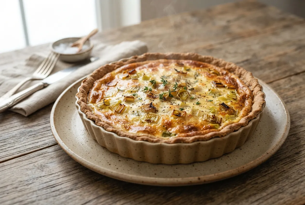 Quiche de puerro con masa integral y queso
