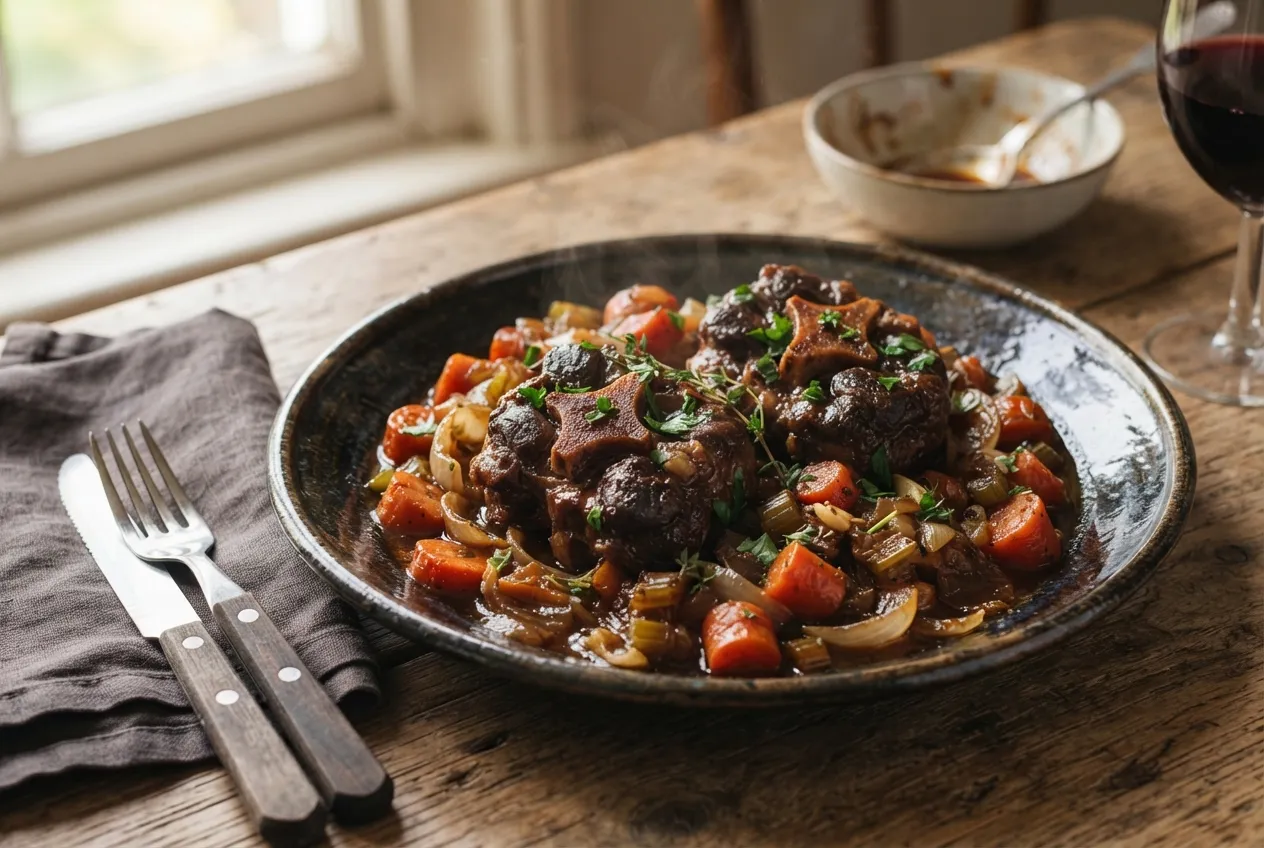 Rabo de toro estofado con vegetales