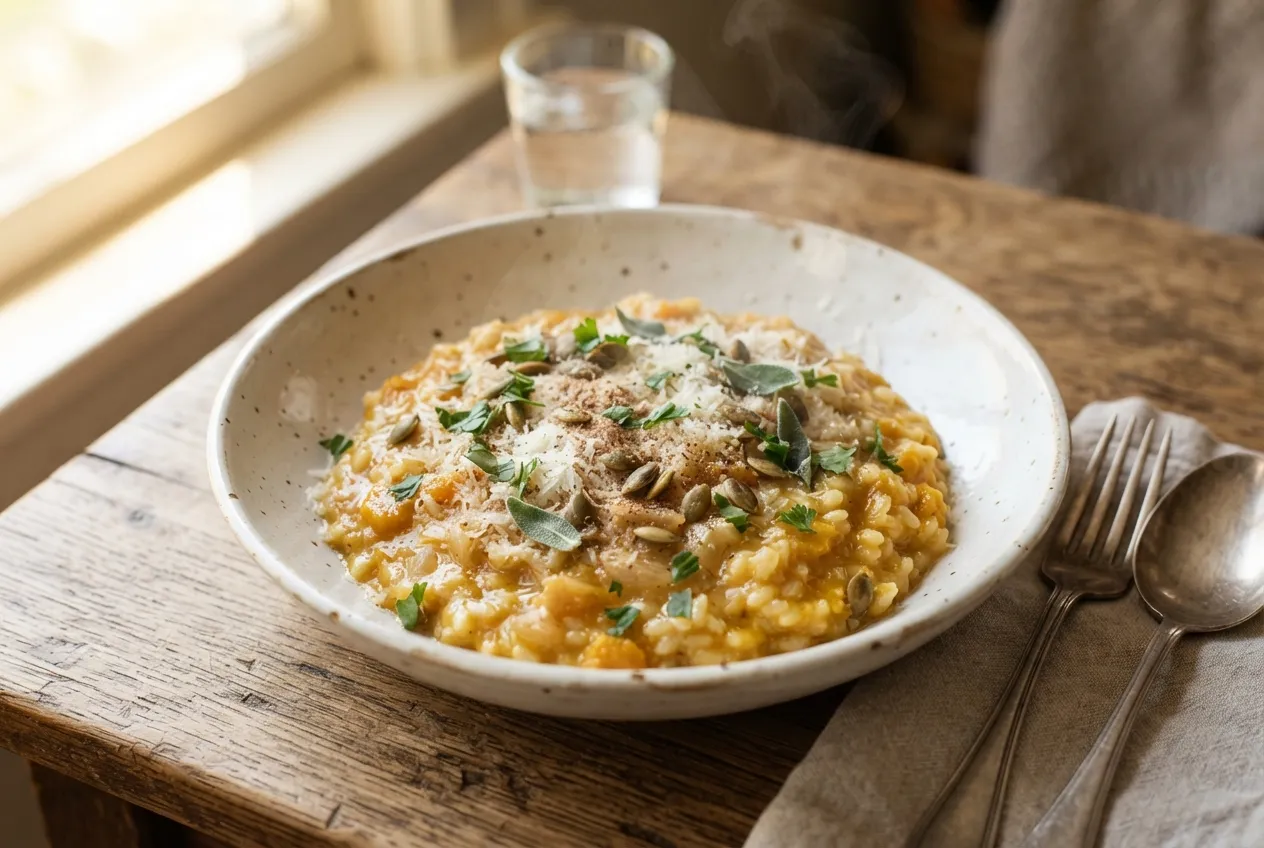 Risotto de zapallo con queso parmesano y nuez moscada