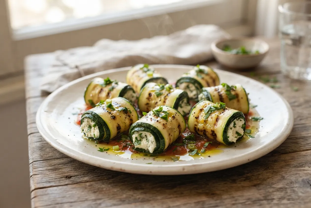 Rollitos de zapallitos rellenos con ricota y hierbas