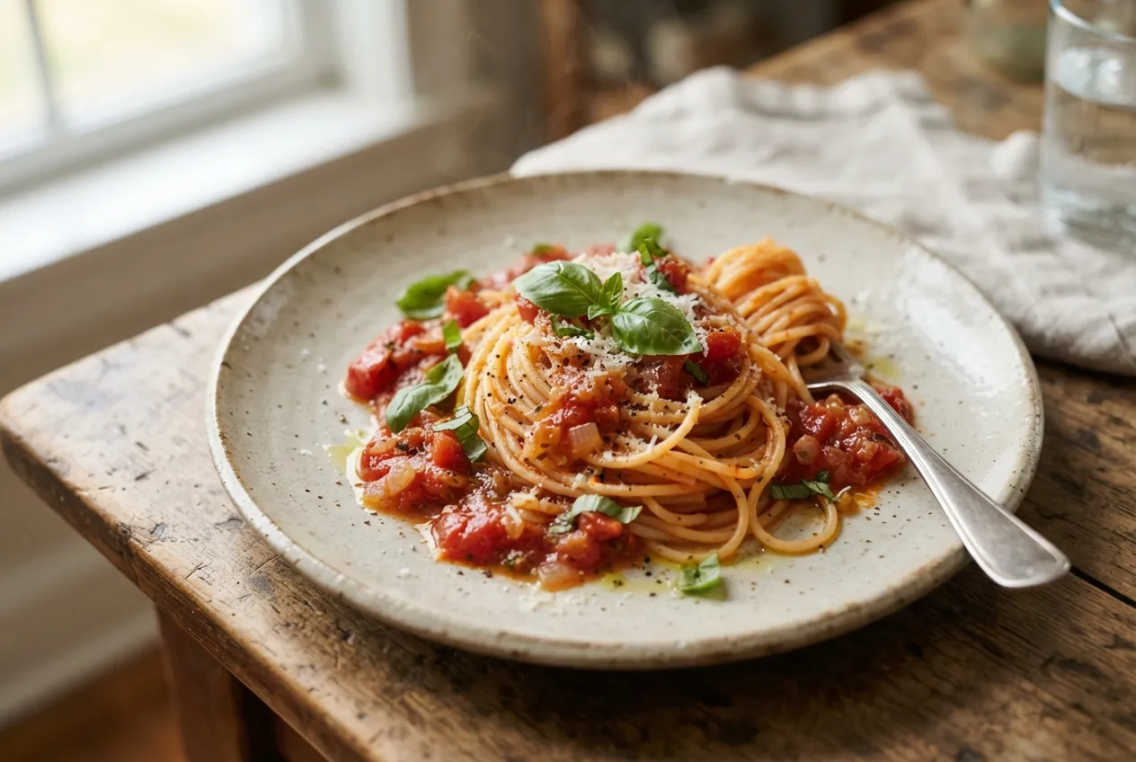 Salsa casera de tomate con albahaca para pastas