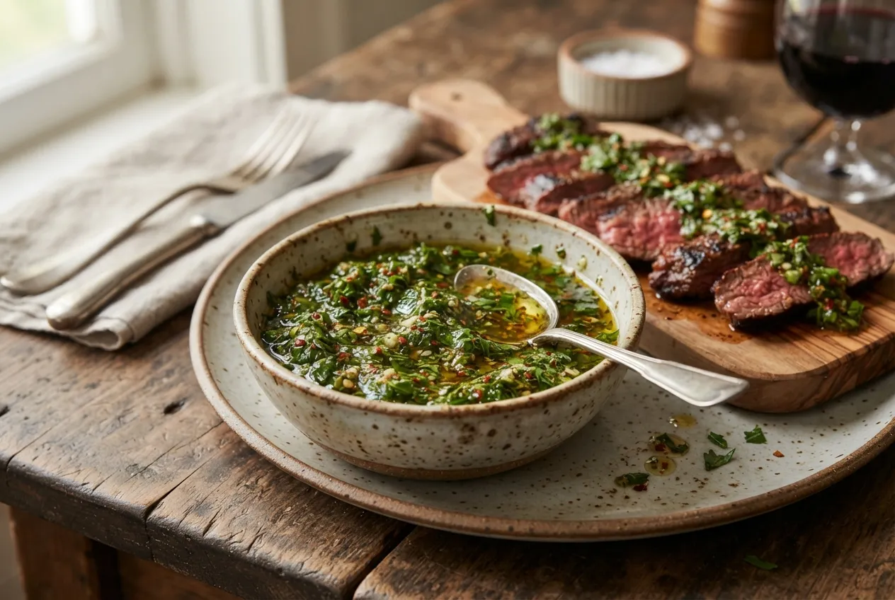 Salsa chimichurri casera para carnes y asados