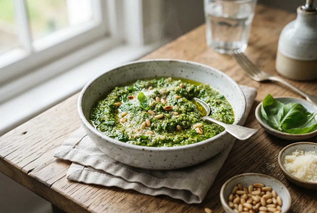 Salsa de pesto casera para pastas y ensaladas