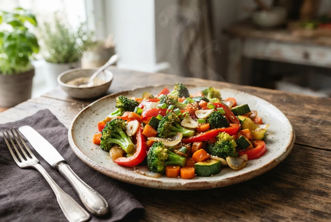 Salteado de verduras mixtas con salsa de soja y jengibre