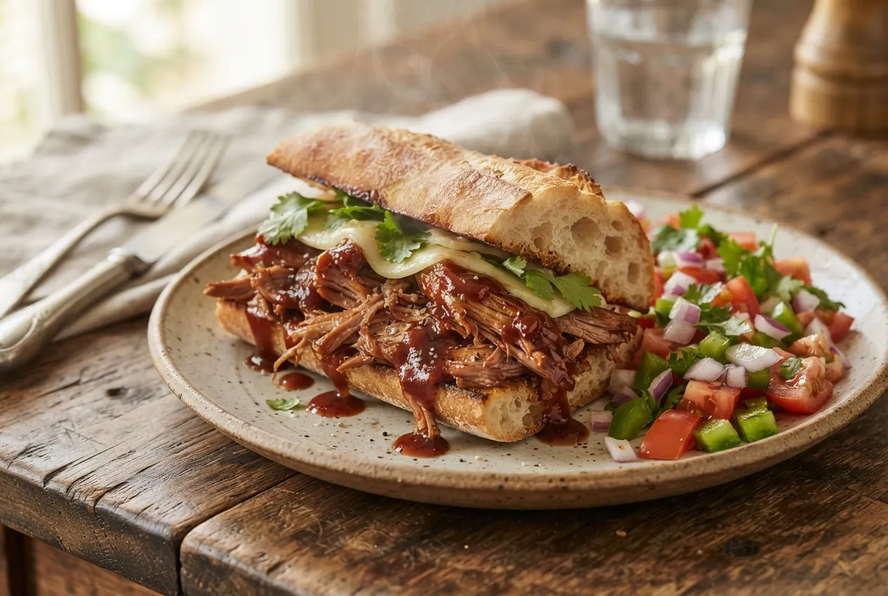 Sándwich de bondiola a la barbacoa con ensalada criolla fresca