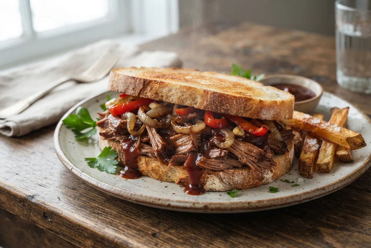 Sándwich de bondiola braseada con salsa barbacoa