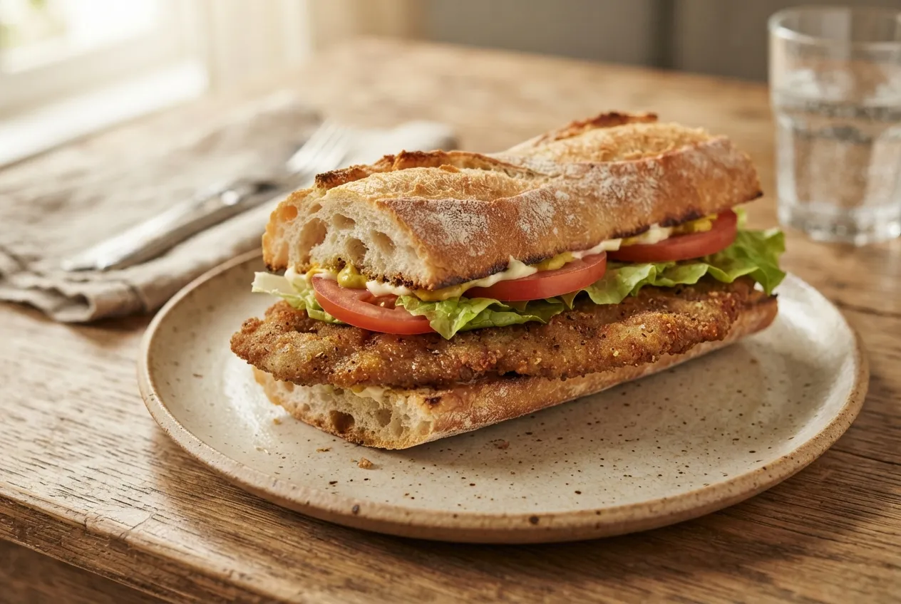 Sándwich de milanesa de carne con lechuga y tomate