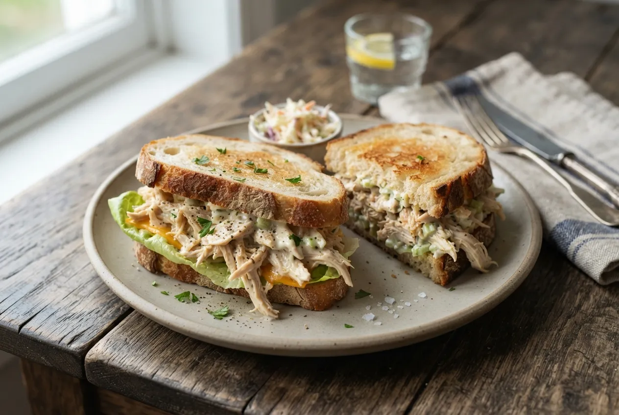 Sándwich de pollo desmechado con mayonesa casera