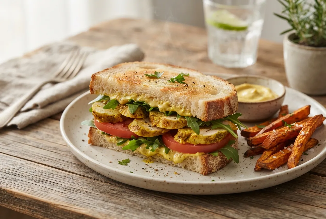 Sándwich de pollo al horno con mayonesa de curry