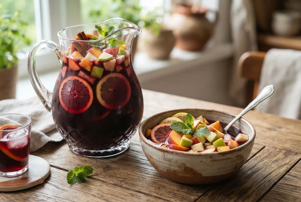 Sangría tradicional con frutas frescas y licor