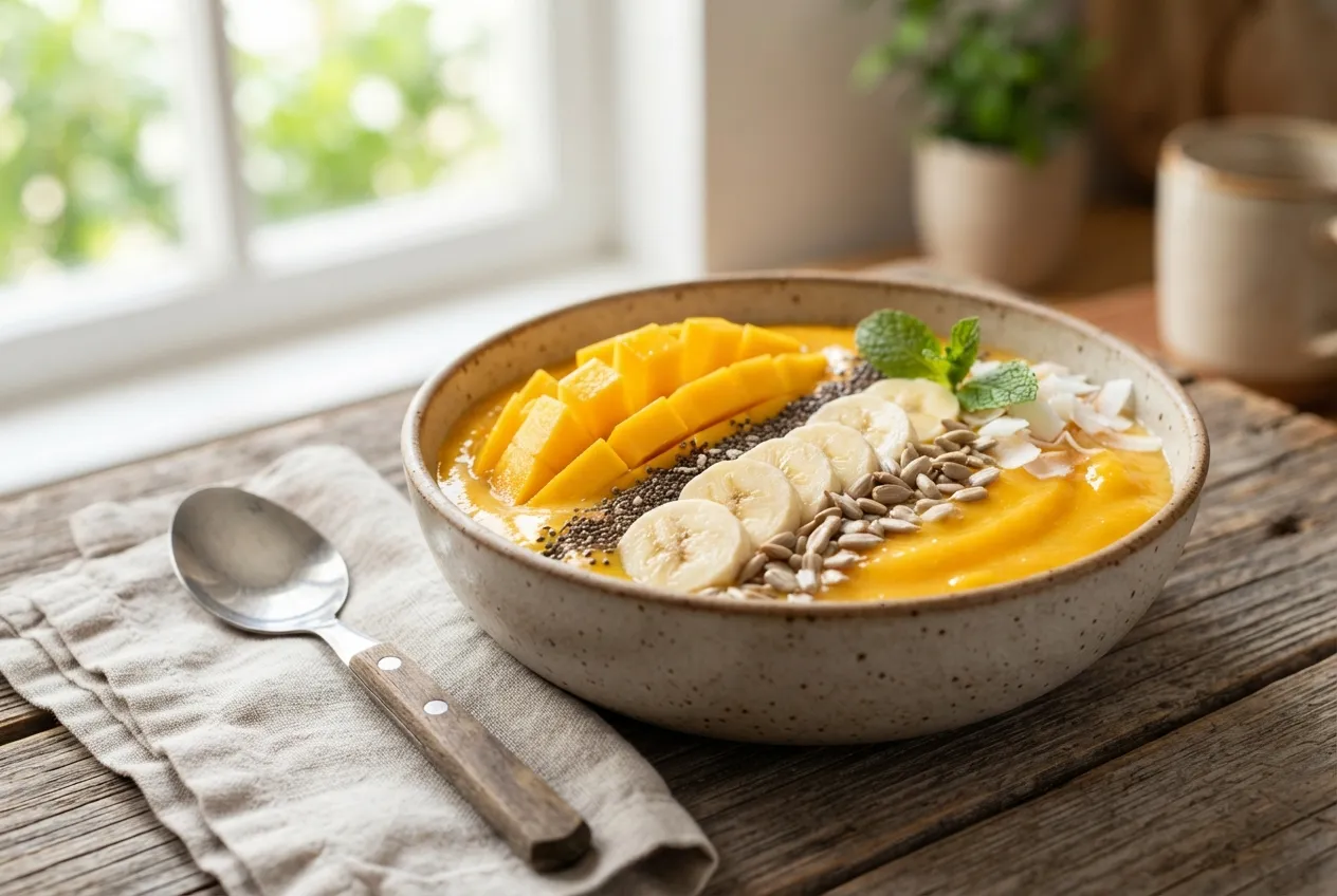 Smoothie bowl de mango y semillas para arrancar el día