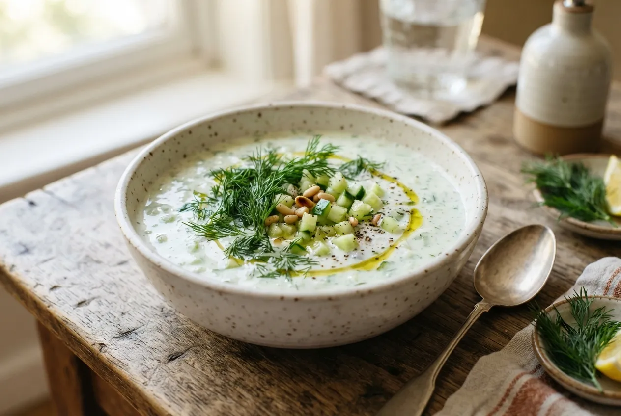 Sopa fría de pepino y yogur con eneldo fresco