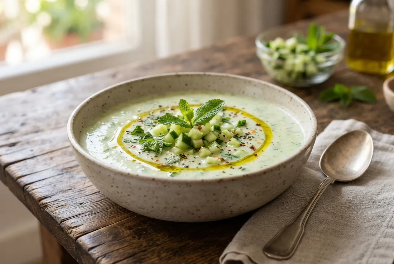 Sopa fría de pepino y yogur con hierbabuena