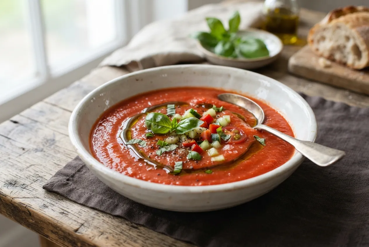 Sopa fría de tomate y albahaca para días de calor