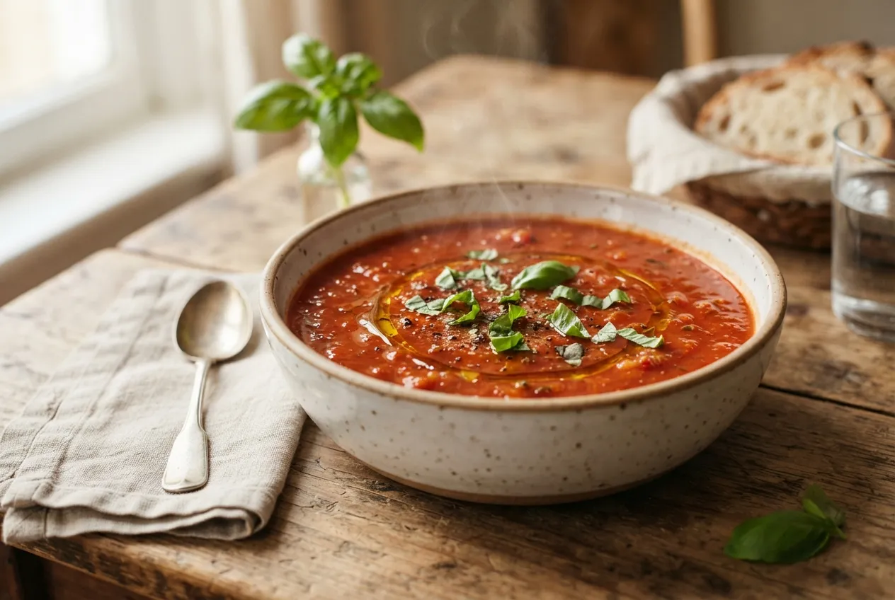 Sopa italiana de tomate y albahaca fresca