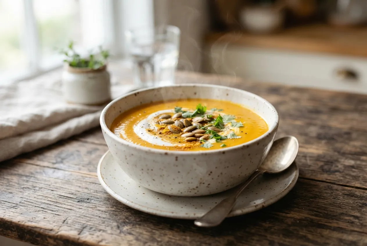 Sopa ligera de calabaza y zanahoria al curry suave