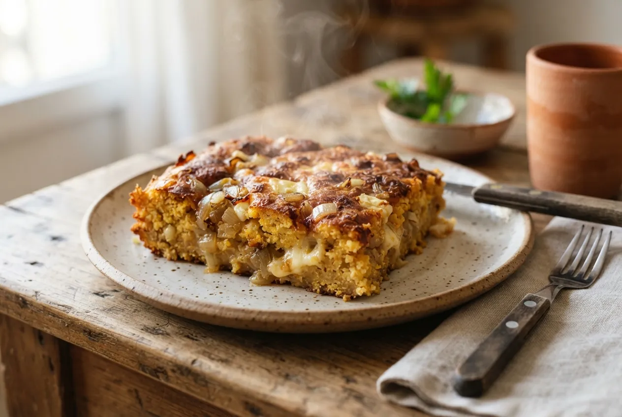 Sopa paraguaya tradicional con queso y harina de maíz