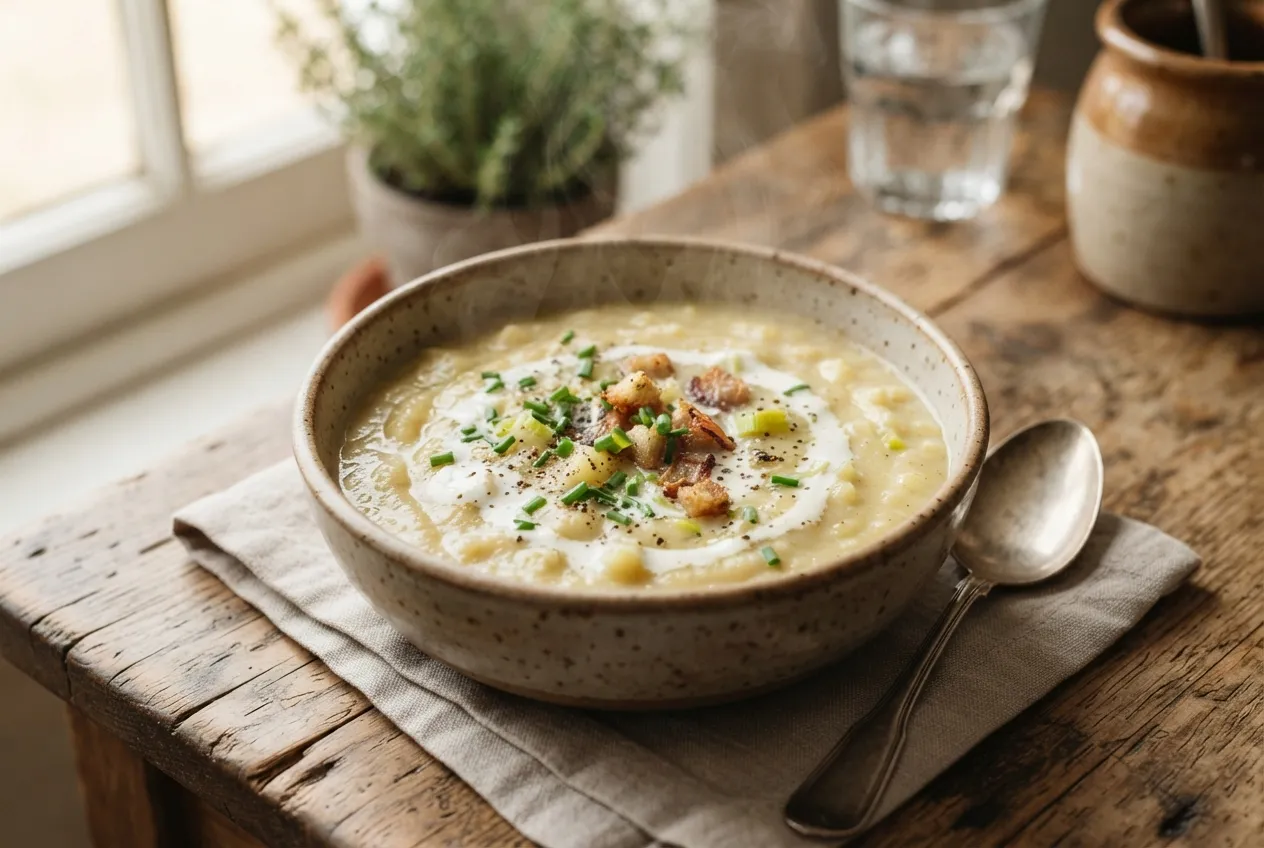Sopa de puerros y papa con crema para días fríos