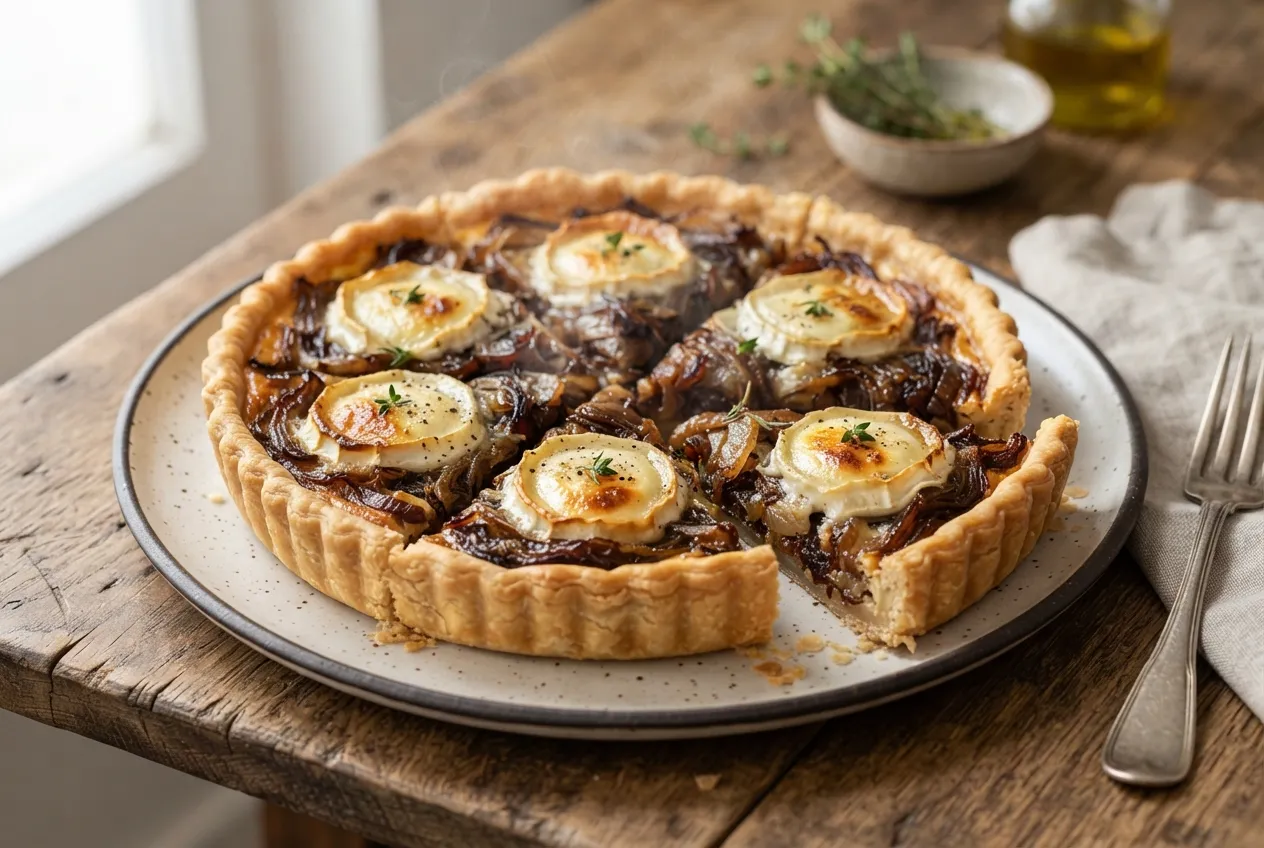 Tarta de cebolla caramelizada y queso de cabra