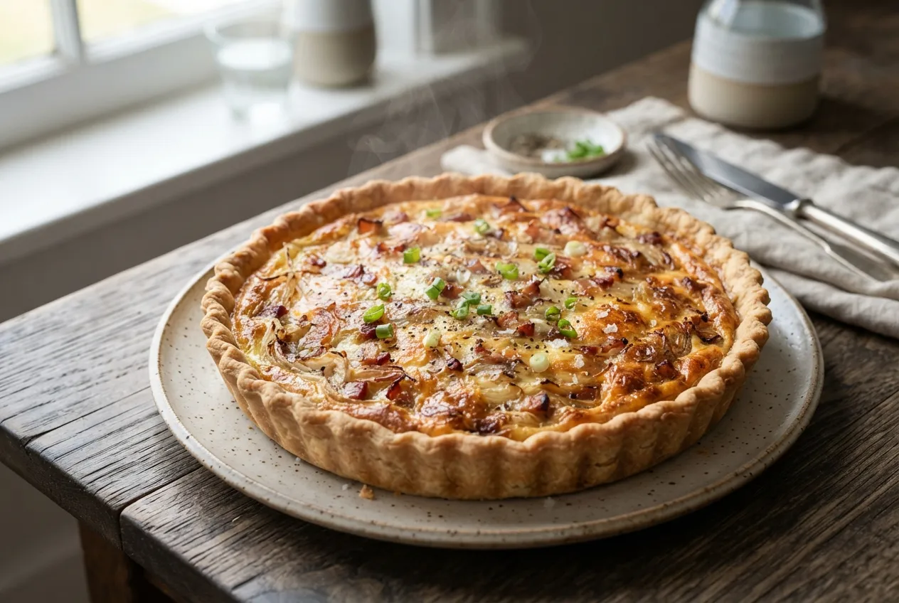 Tarta de cebolla y panceta con masa casera para la cena